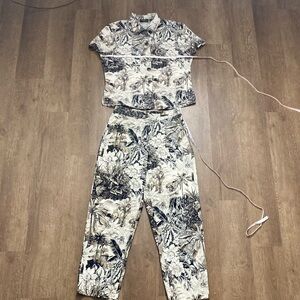 Vintage onque casuals 2 piece set tan and black palm trees tropical print s/L